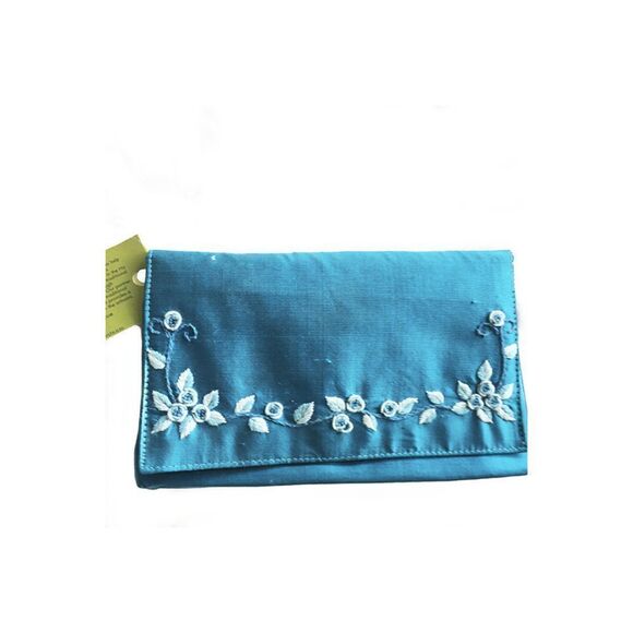 Turquoise Blue silk embroidered Clutch Bag Set NWT - Picture 7 of 7